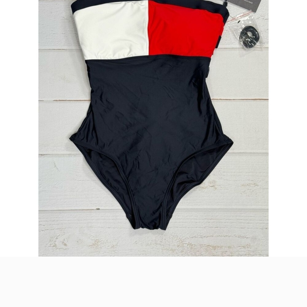 Tommy Hilfiger Red, White, and Black One Piece Swimsuit